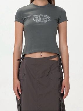 Daily Paper Olive Grey Cropped Logo Tee